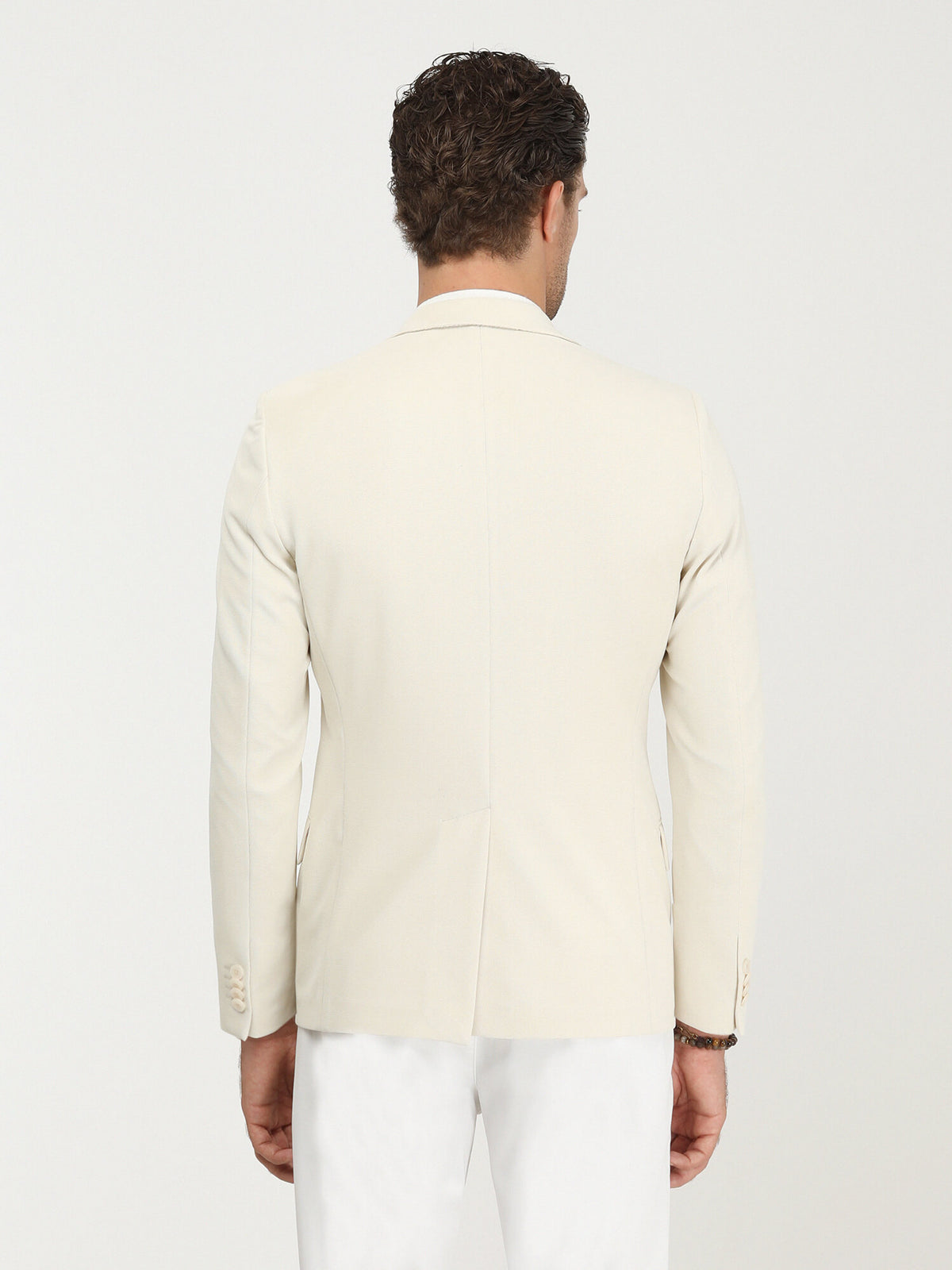 Ekru Düz Slim Fit Örme Ceket