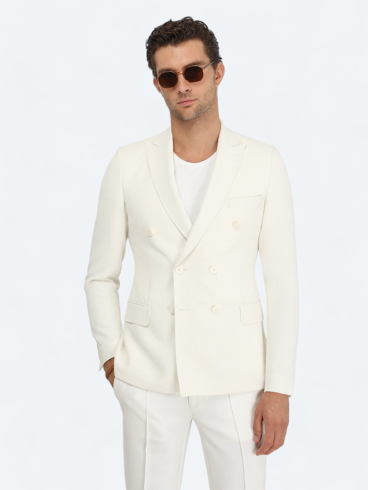 Beyaz Düz Slim Fit Ceket