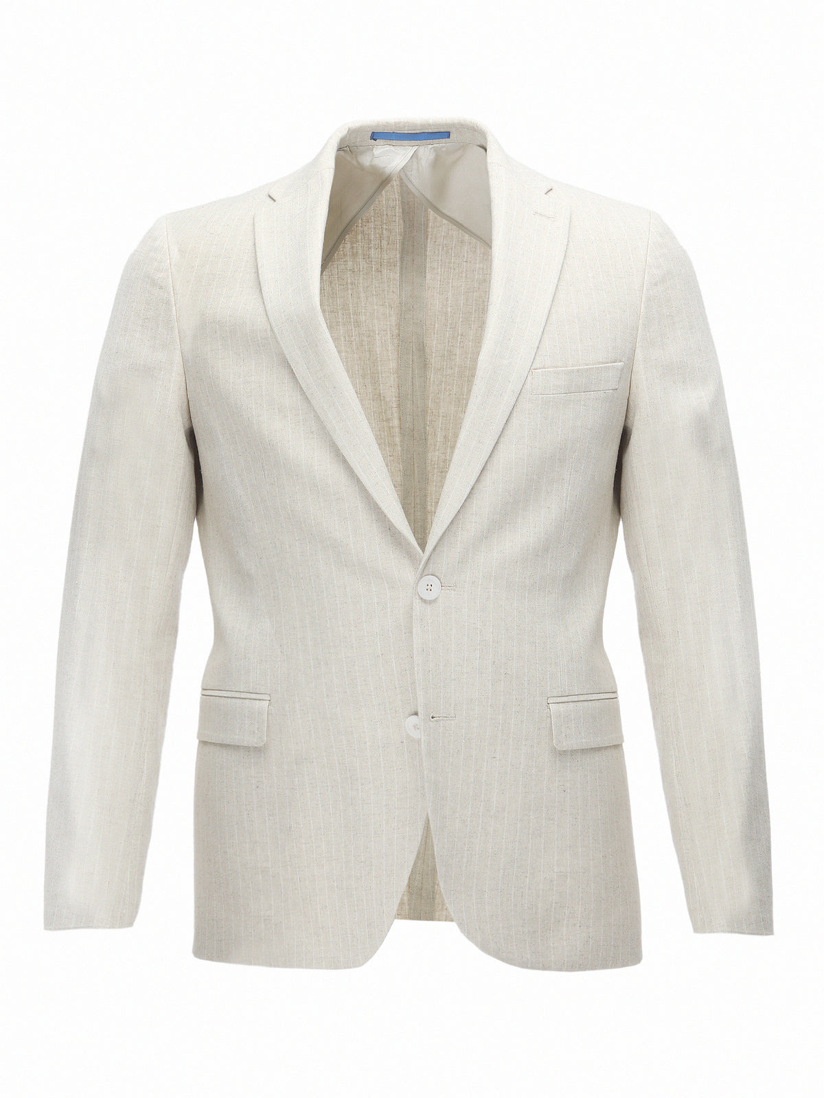 Bej Çizgili Slim Fit Pamuk Karışımlı Ceket