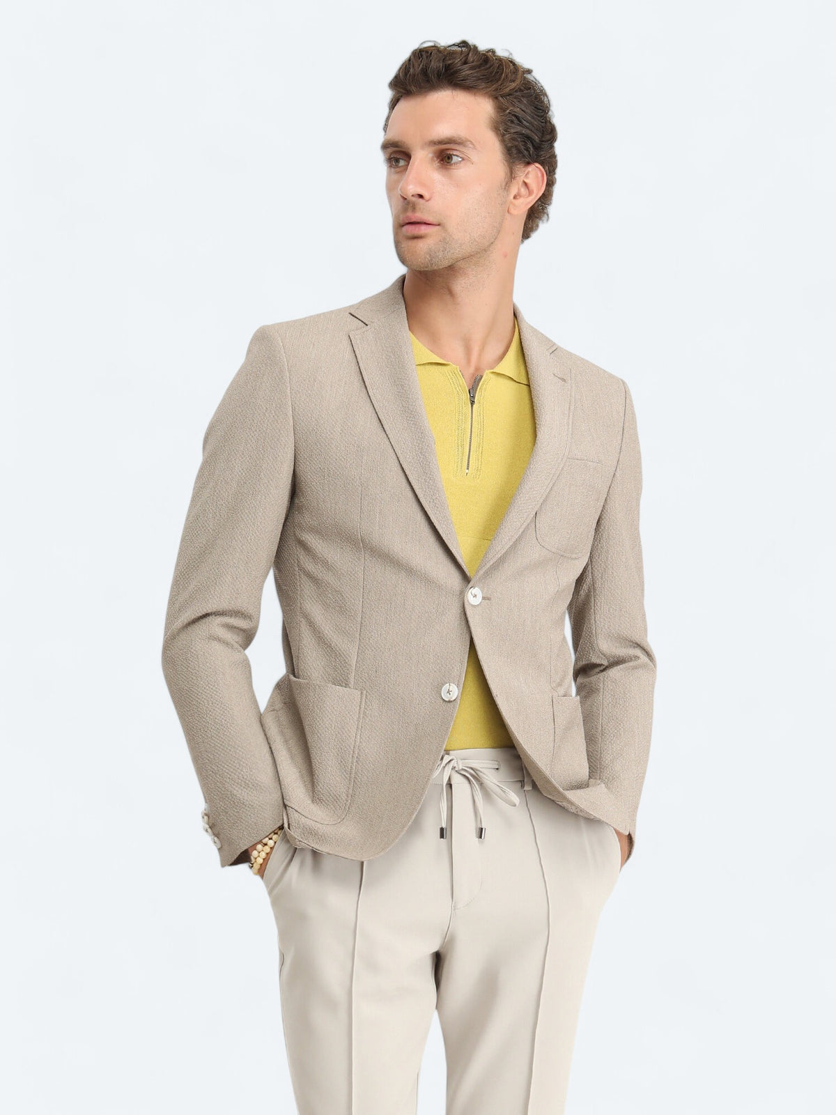 Vizon Desenli Modern Fit Ceket
