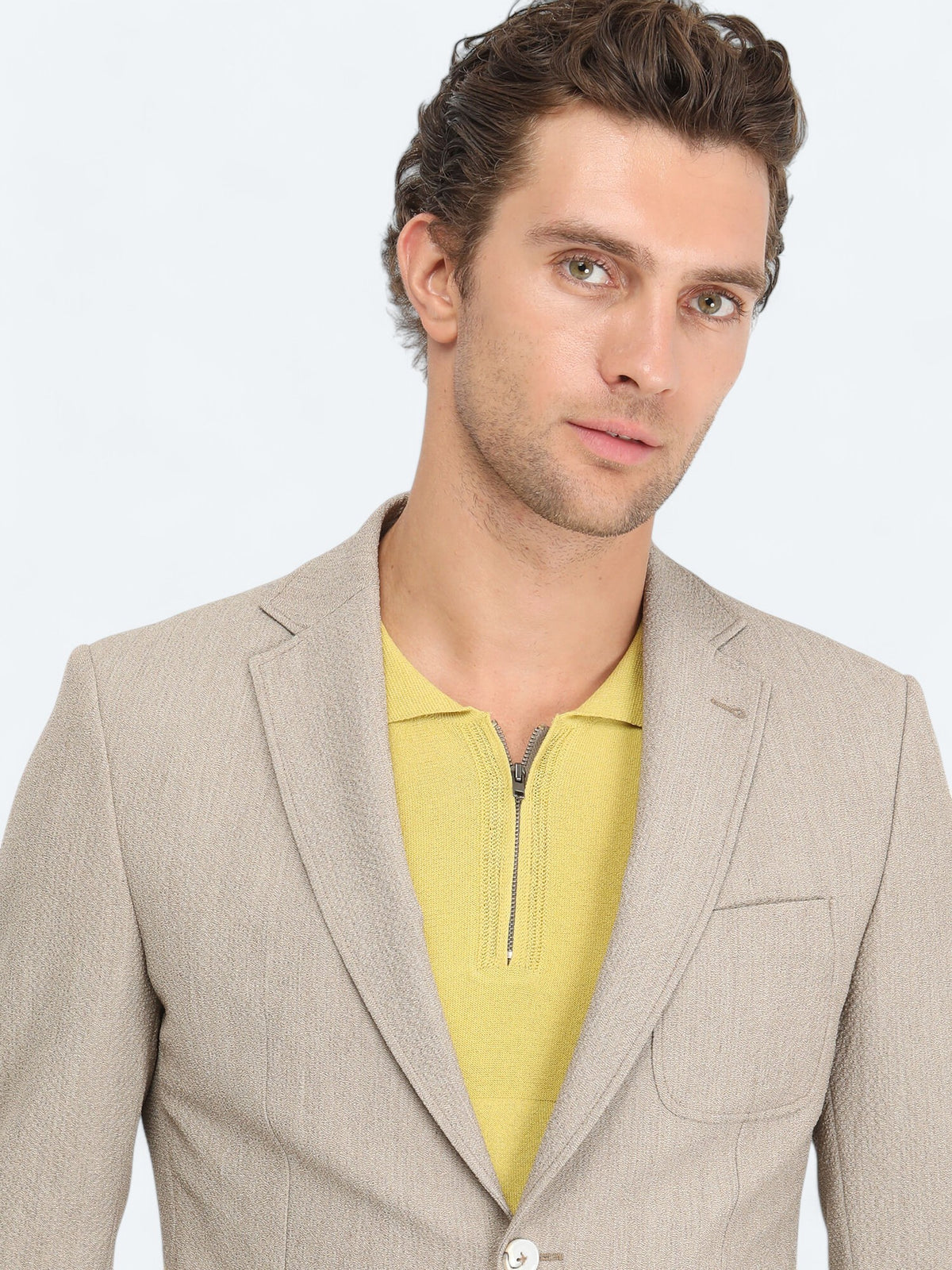 Vizon Desenli Modern Fit Ceket