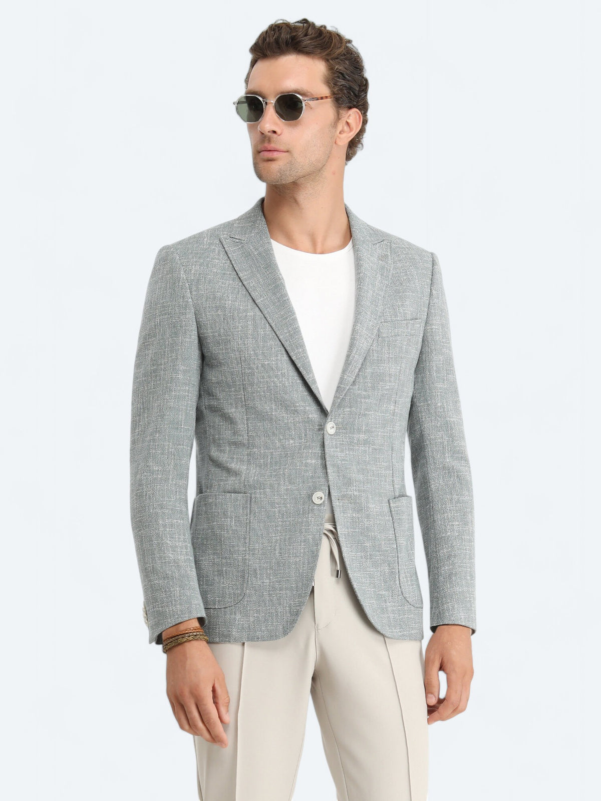 Yeşil Mikro Modern Fit Pamuk Karışımlı Ceket