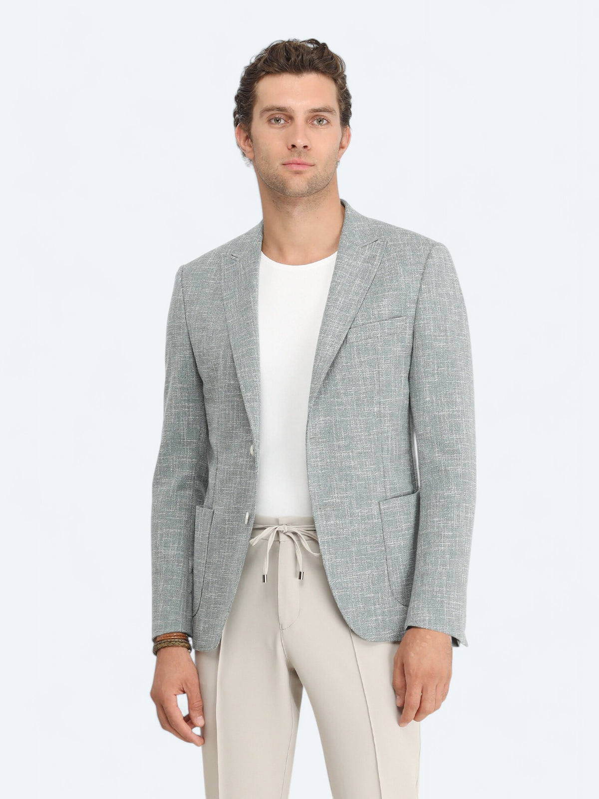 Yeşil Mikro Modern Fit Pamuk Karışımlı Ceket