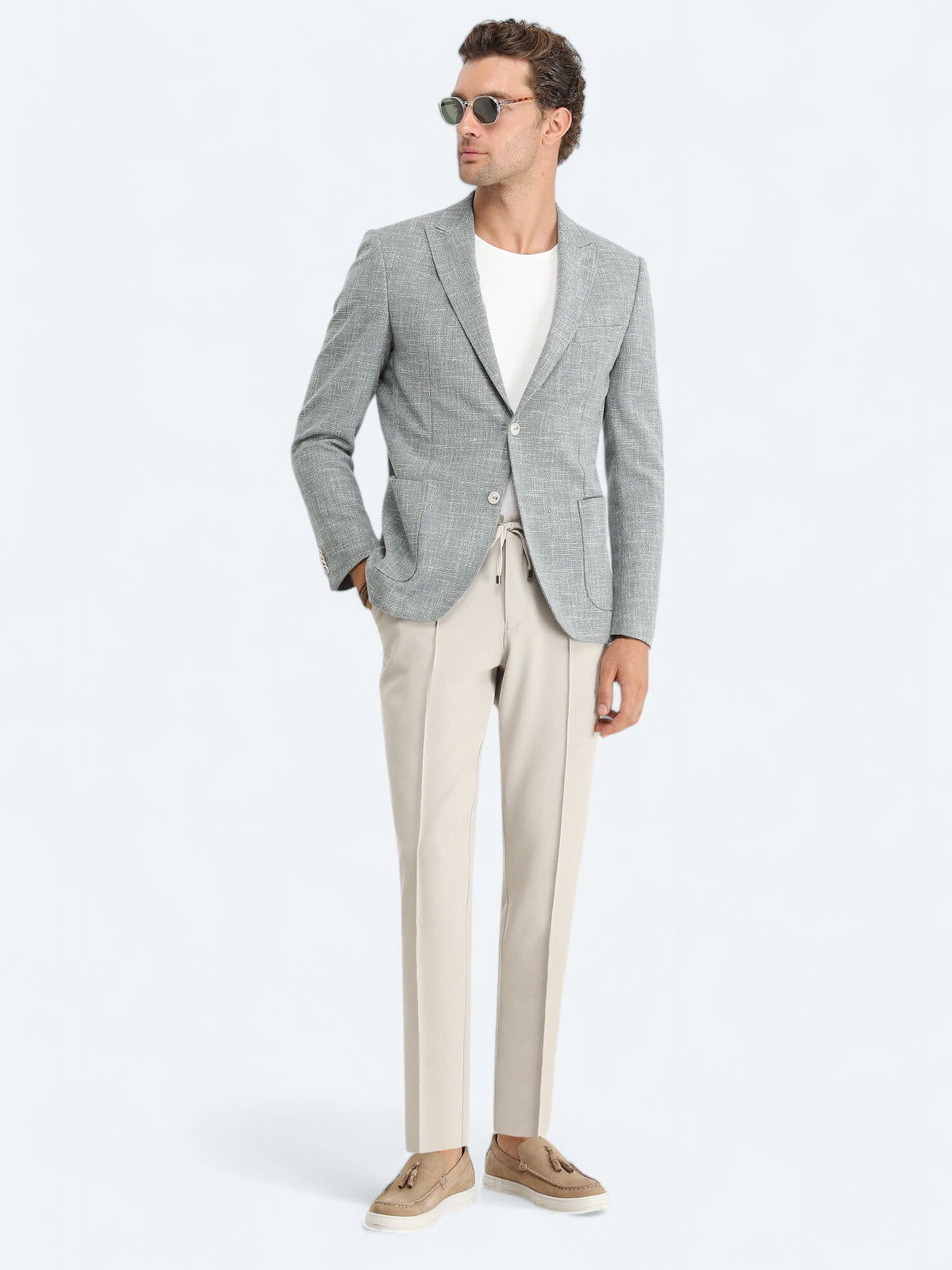 Yeşil Mikro Modern Fit Pamuk Karışımlı Ceket