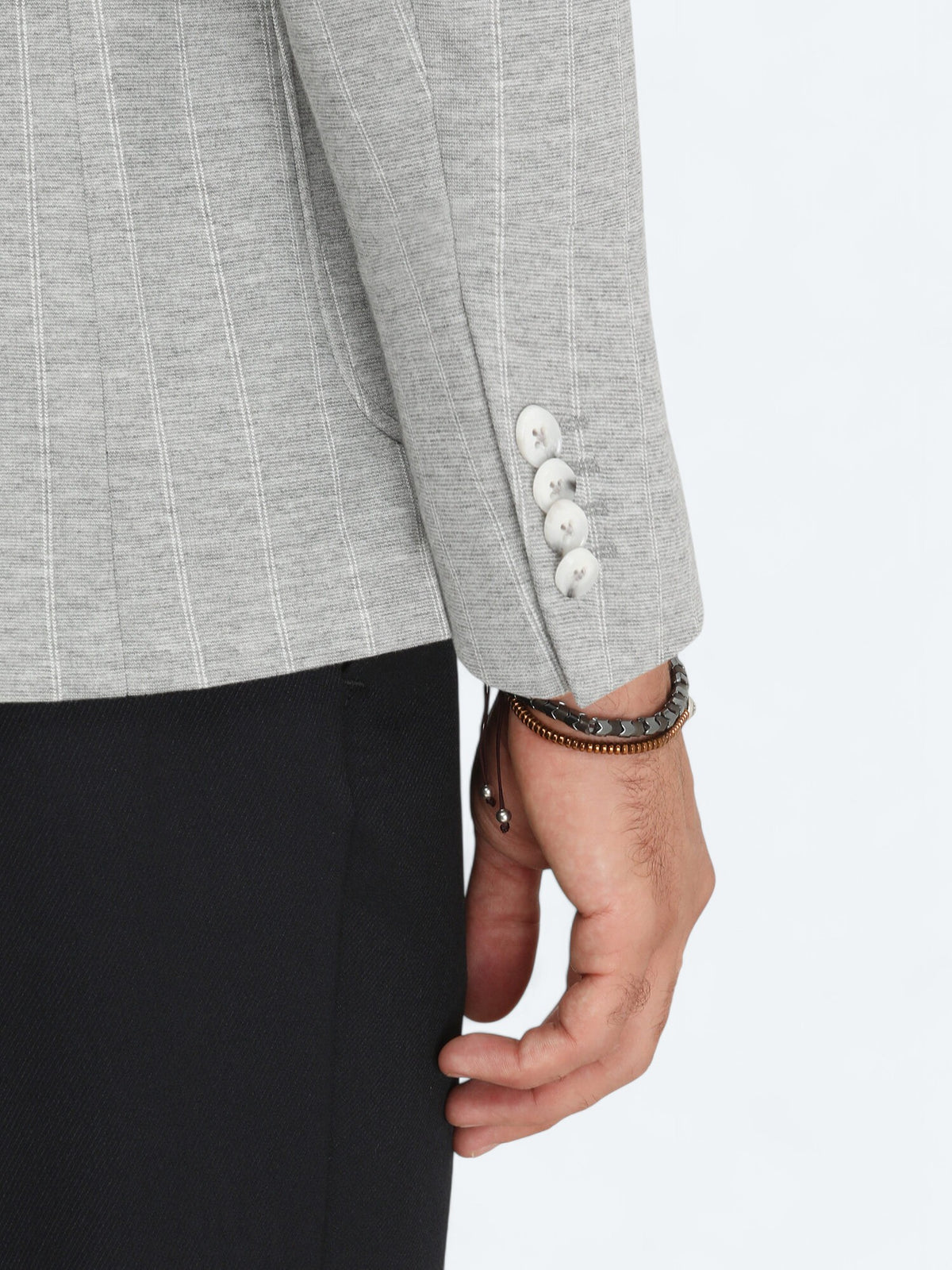 Gri Çizgili Modern Fit Örme Ceket