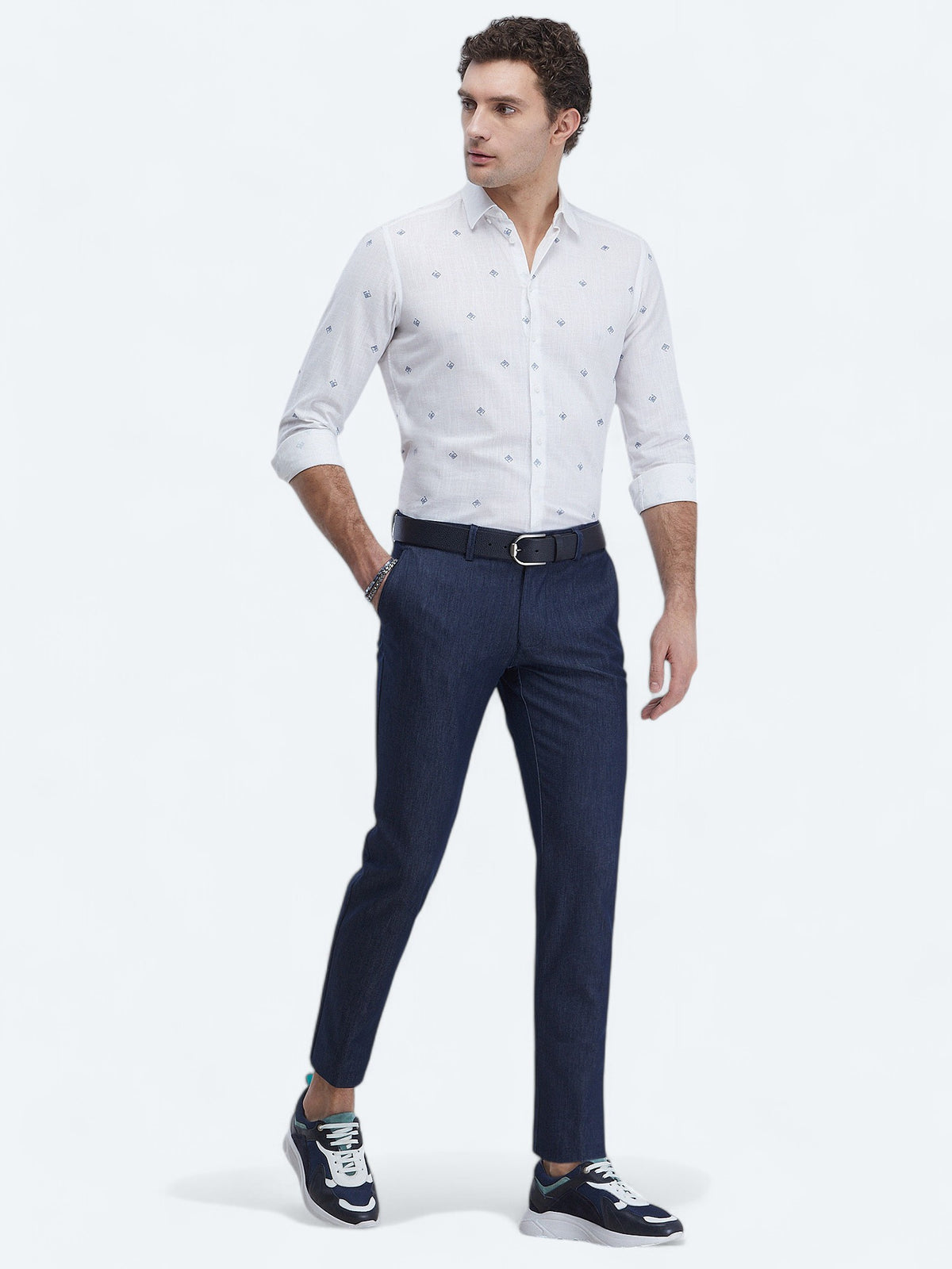 Mavi Baskılı Regular Fit Uzun Dokuma Casual %100 Pamuk Gömlek