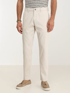 Bej Dokuma Slim Fit Casual Pamuk Karışımlı Pantolon