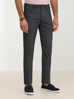 Lacivert Dokuma Slim Fit Casual Pamuk Karışımlı Pantolon