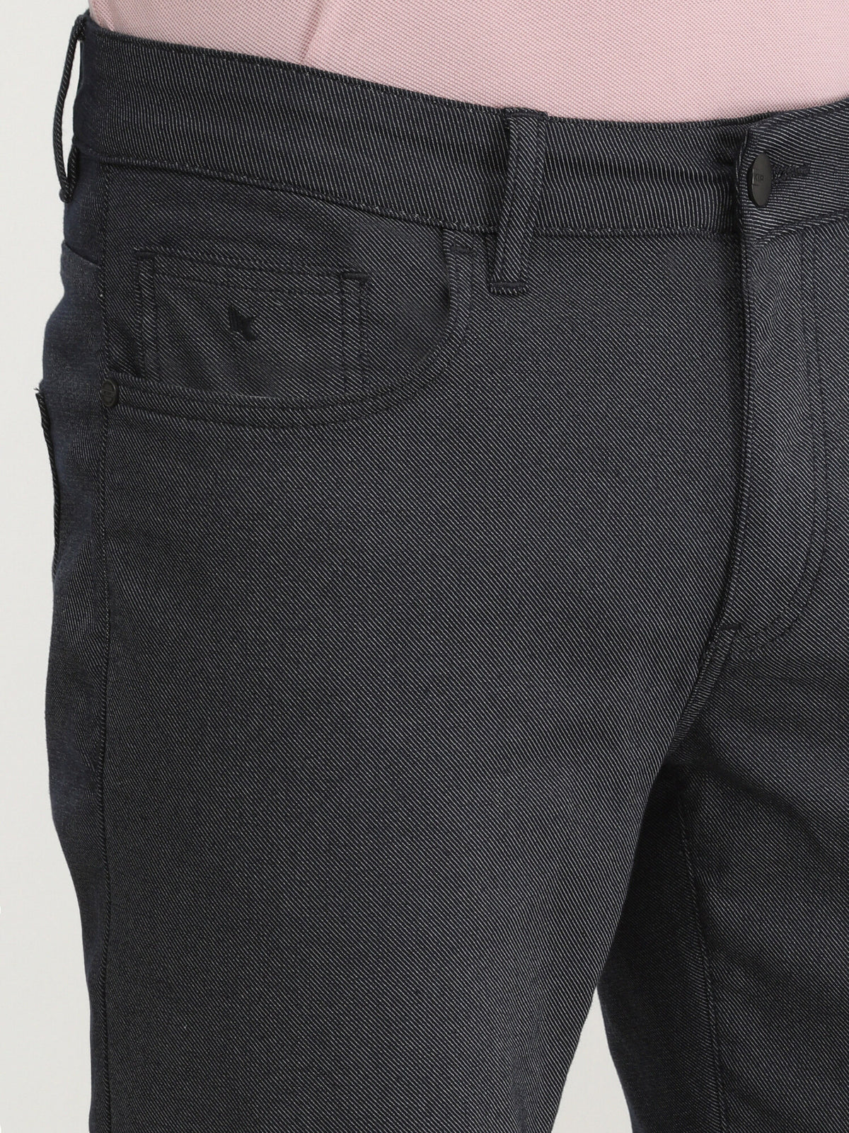 Lacivert Dokuma Slim Fit Casual Pamuk Karışımlı Pantolon
