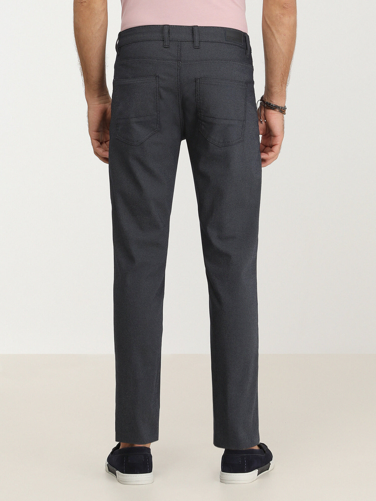 Lacivert Dokuma Slim Fit Casual Pamuk Karışımlı Pantolon