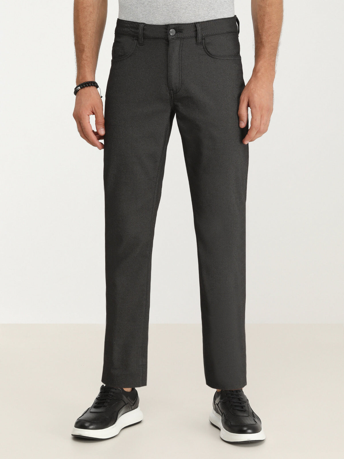 Siyah Dokuma Slim Fit Casual Pamuk Karışımlı Pantolon