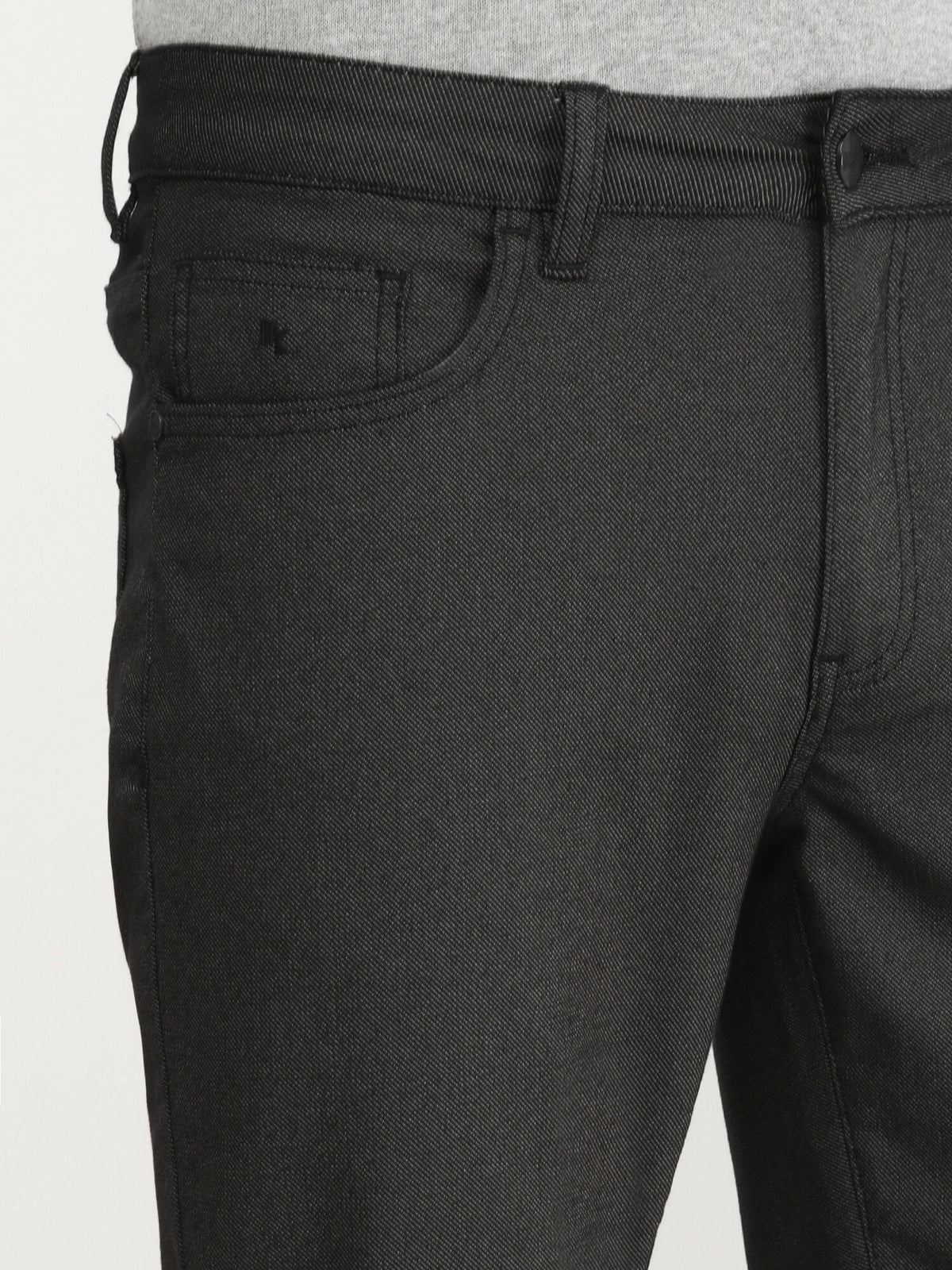 Siyah Dokuma Slim Fit Casual Pamuk Karışımlı Pantolon