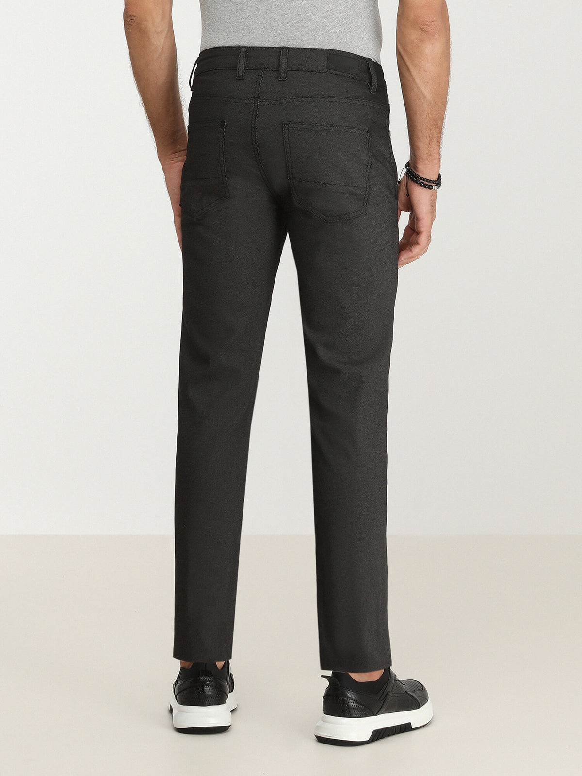 Siyah Dokuma Slim Fit Casual Pamuk Karışımlı Pantolon