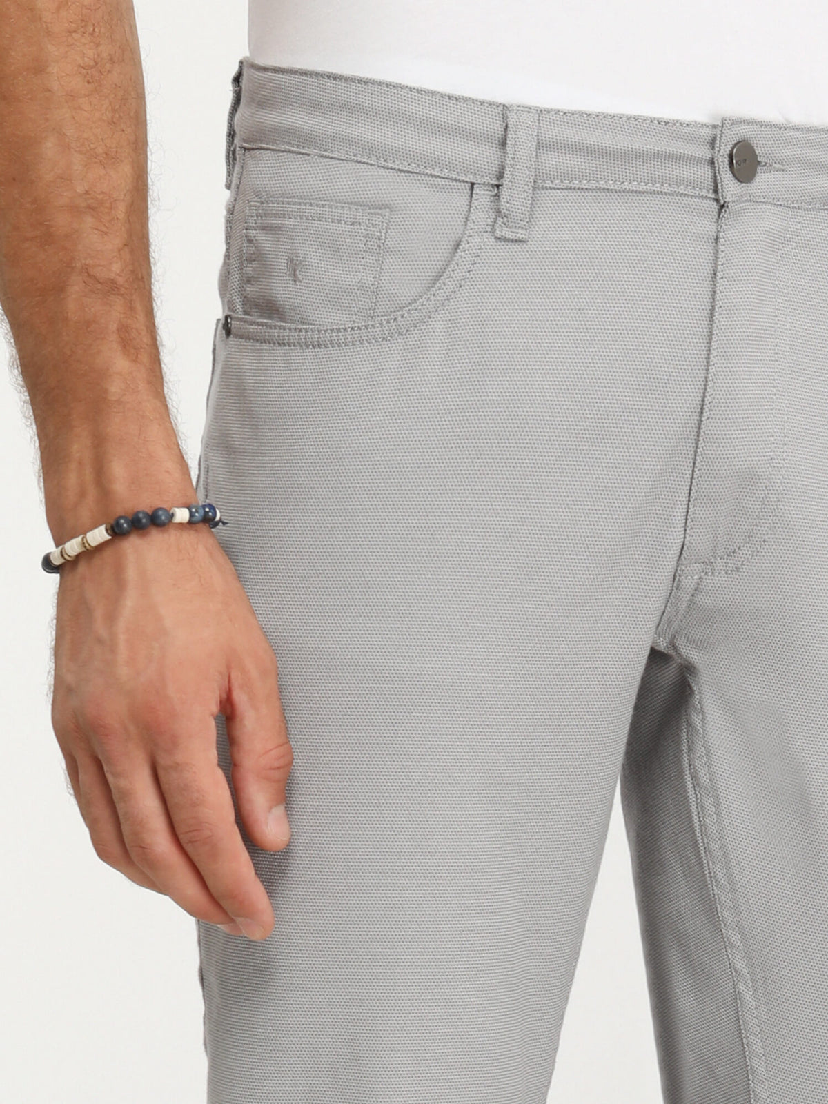 Gri Dokuma Slim Fit Casual Pamuk Karışımlı Pantolon