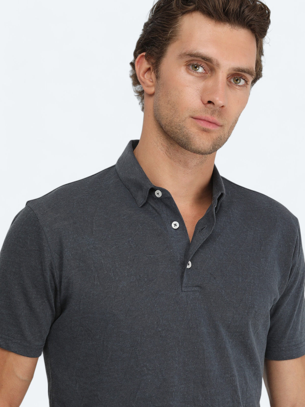 Lacivert Düz Polo Yaka Pamuk Karışımlı T-Shirt