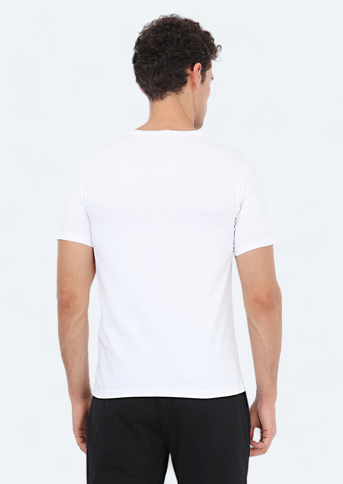 Beyaz Baskılı Bisiklet Yaka %100 Pamuk T-Shirt