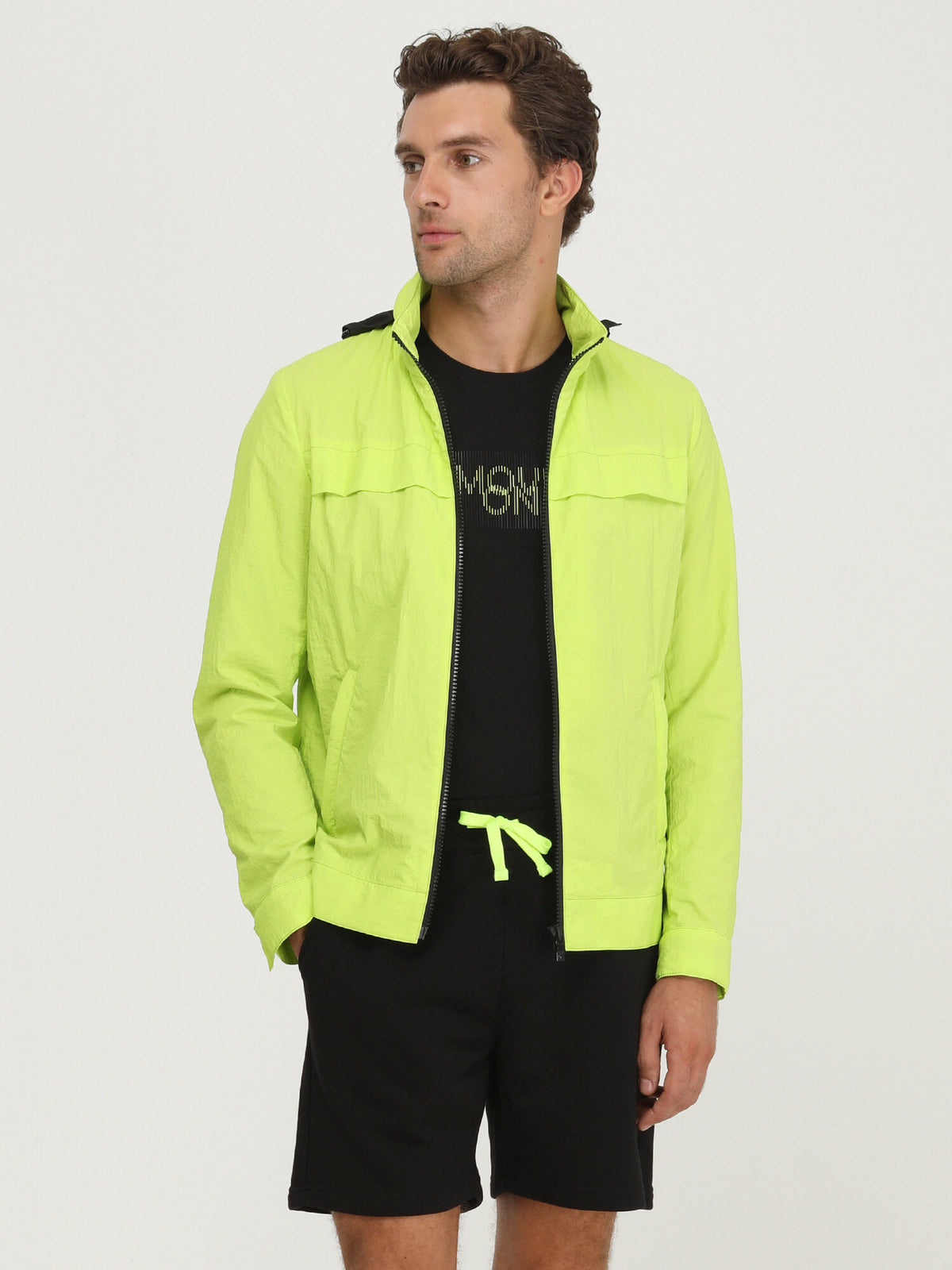 Sarı Regular Fit Kapüşonlu Casual Dokuma Mont