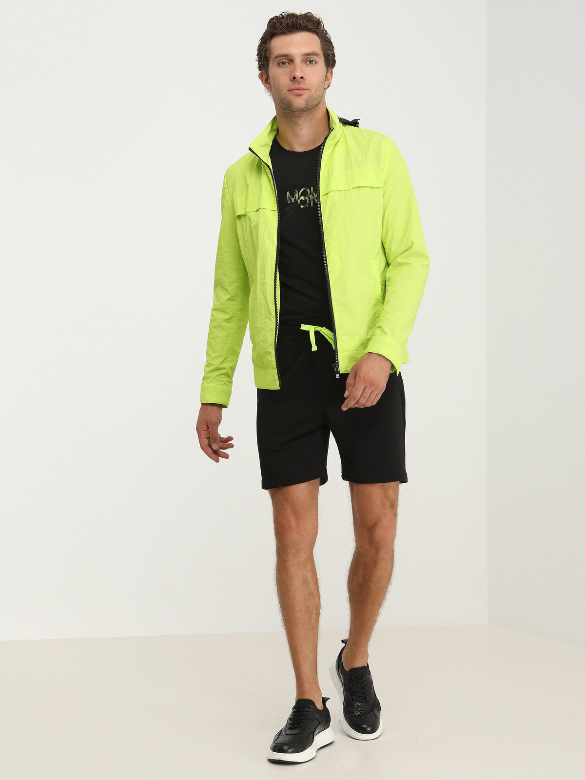 Sarı Regular Fit Kapüşonlu Casual Dokuma Mont