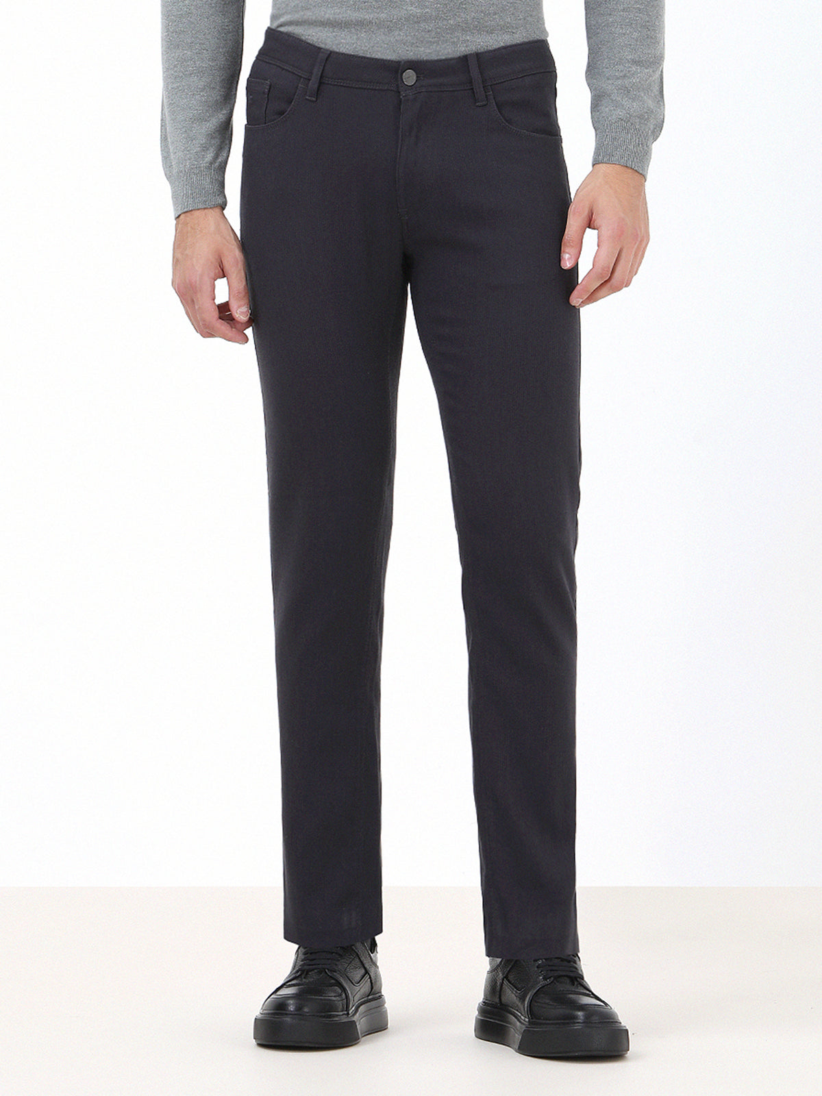 Antrasit Dokuma Slim Fit Casual Pamuk Karışımlı Pantolon