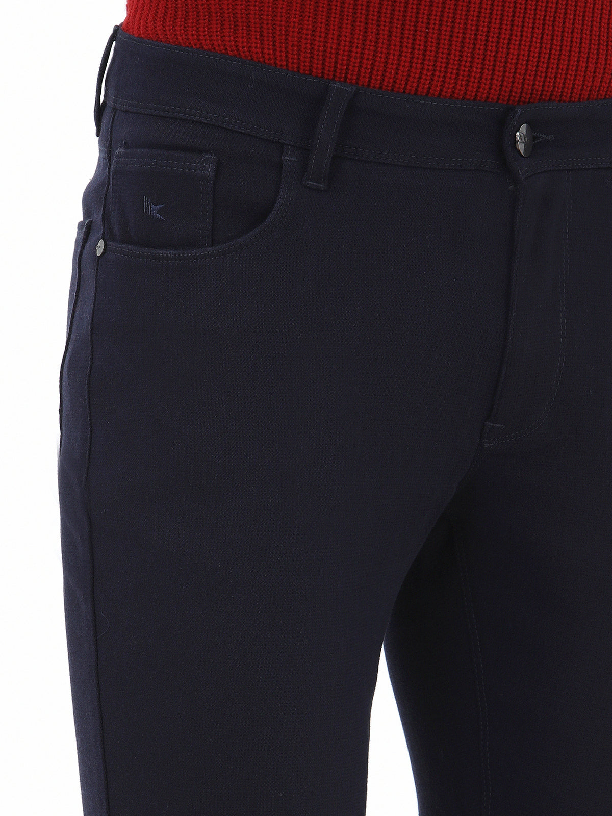 Lacivert Dokuma Slim Fit Casual Pamuk Karışımlı Pantolon