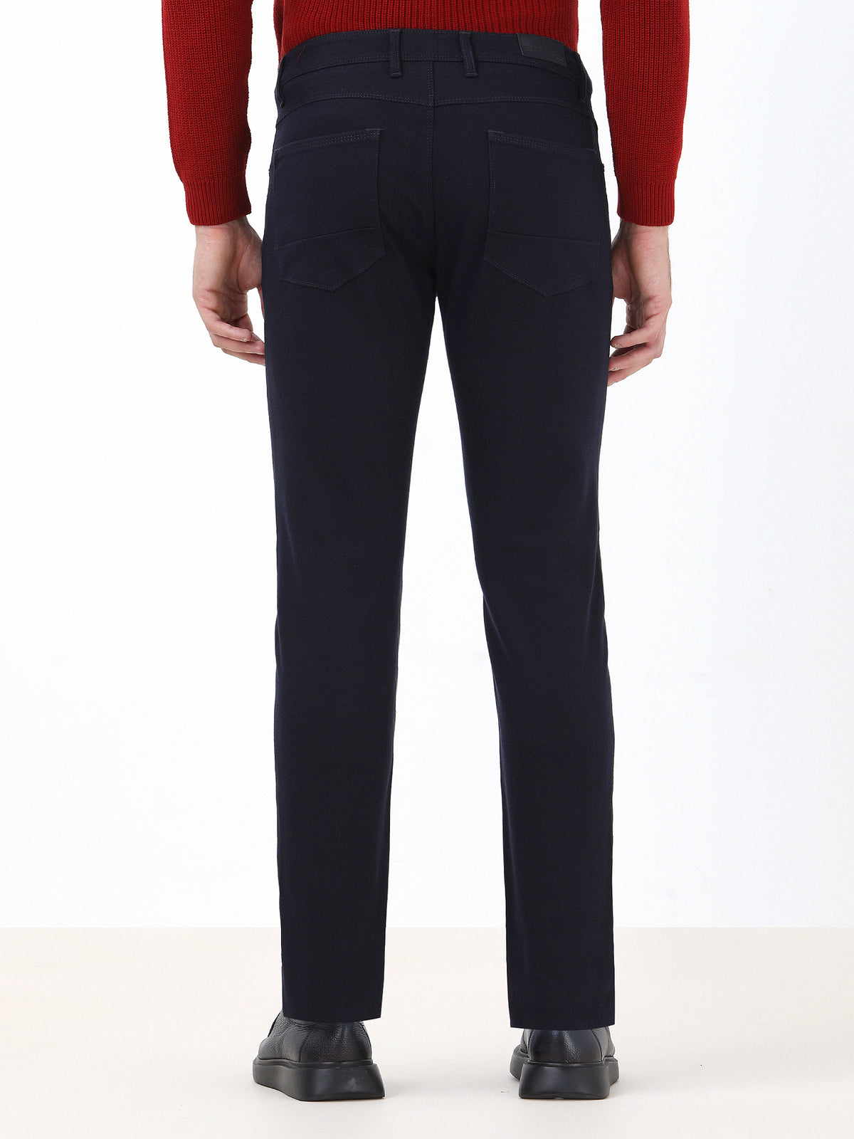 Lacivert Dokuma Slim Fit Casual Pamuk Karışımlı Pantolon