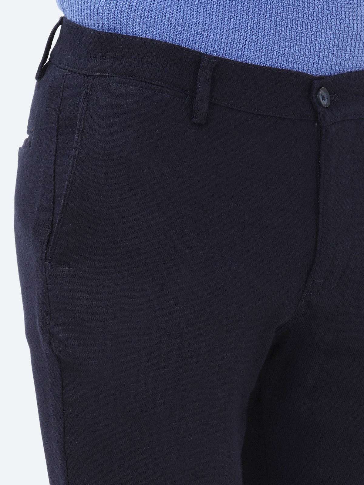 Lacivert Dokuma Slim Fit Casual Pamuk Karışımlı Pantolon