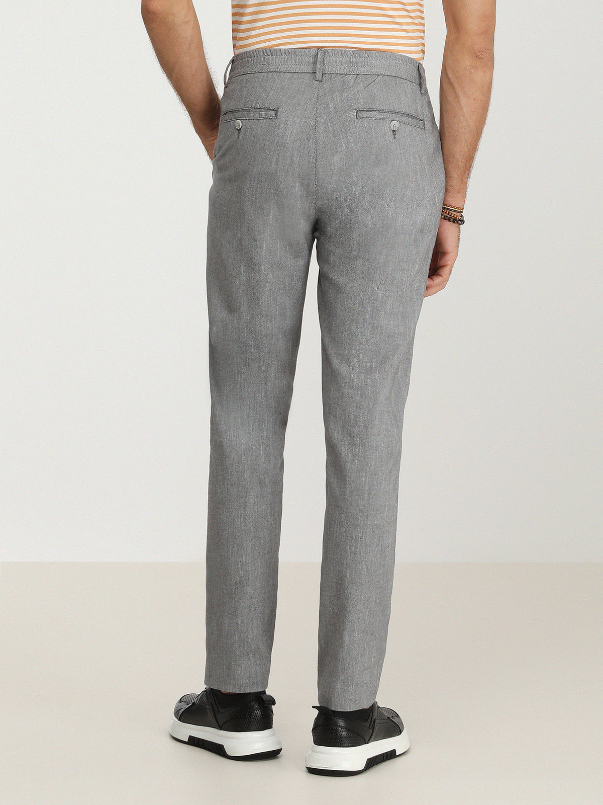Gri Dokuma Jogging Fit Casual Pamuk Karışımlı Pantolon