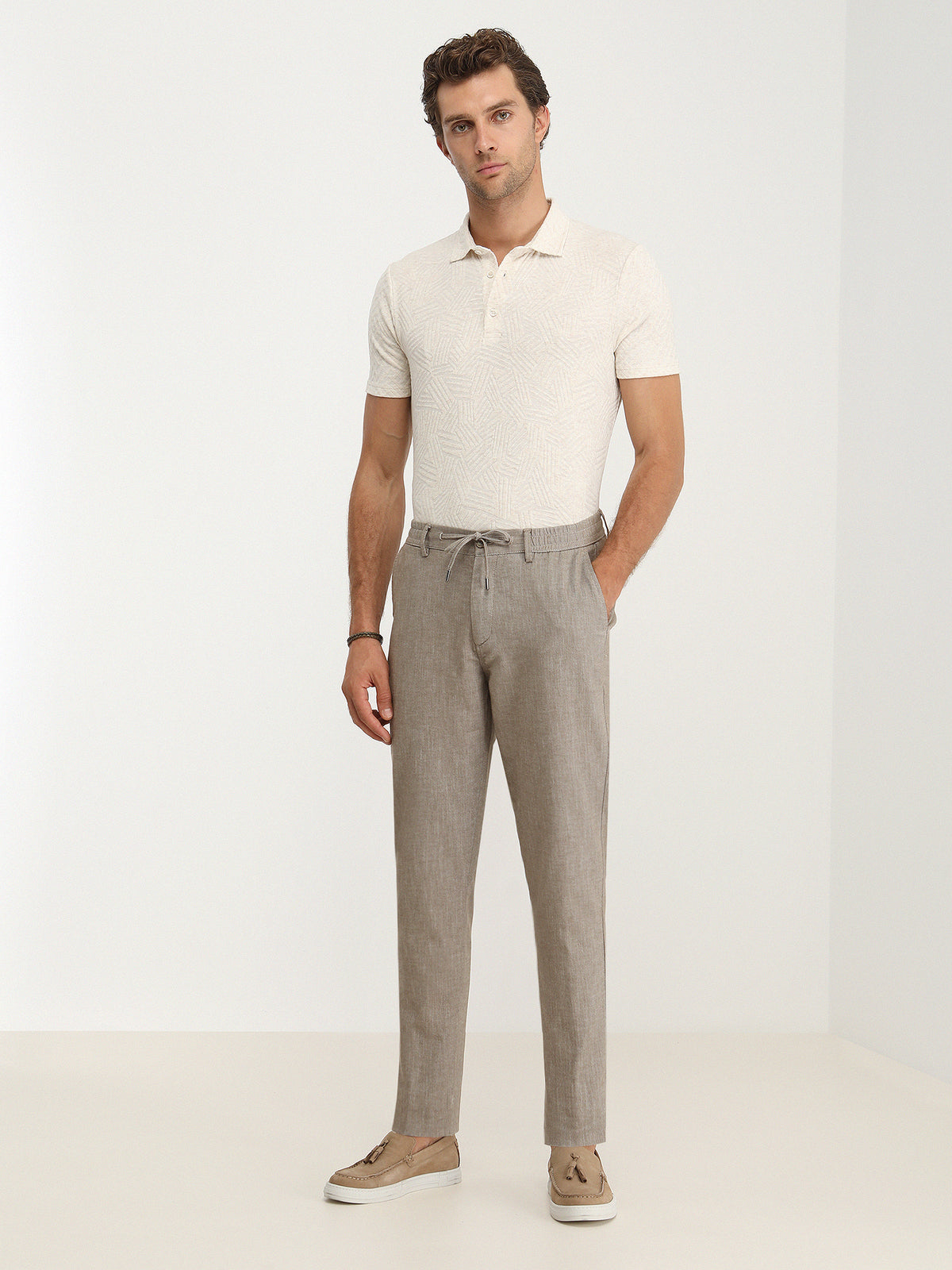 Vizon Dokuma Jogging Fit Casual Pamuk Karışımlı Pantolon