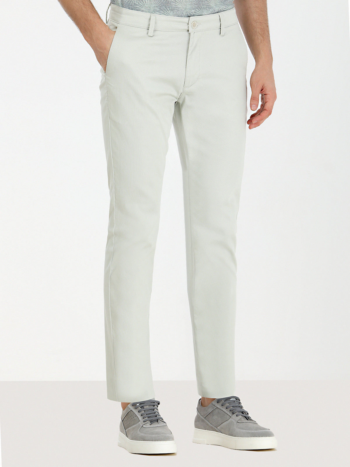 Nil Yeşili Dokuma Slim Fit Casual Pamuk Karışımlı Pantolon