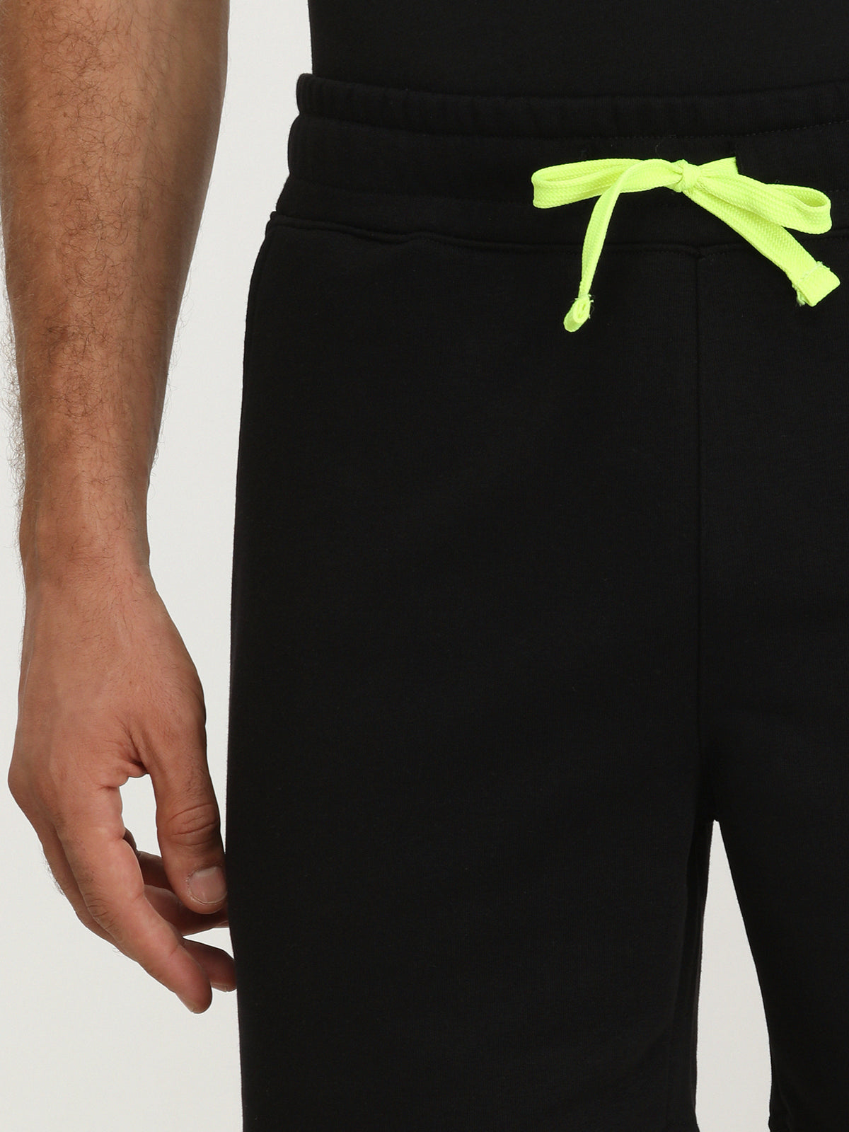 Siyah Düz Örme Jogging Fit Spor Pamuk Karışımlı Bermuda