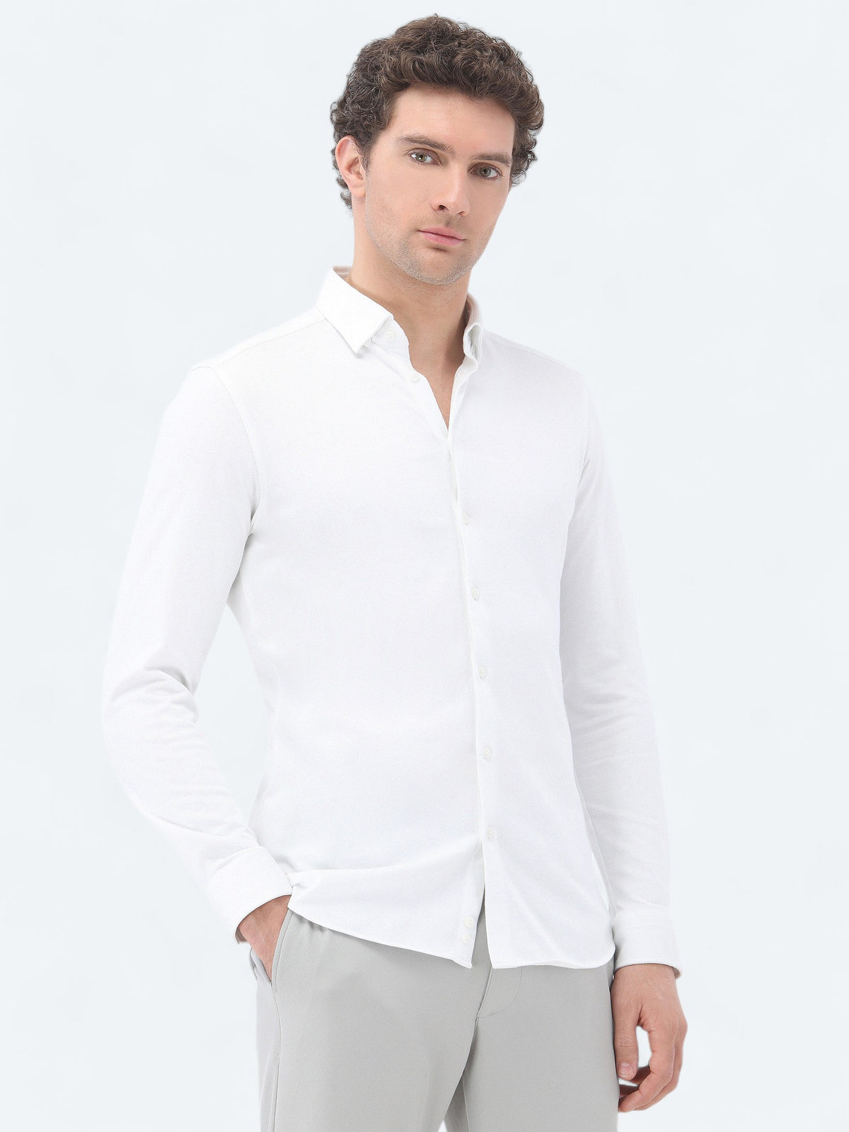 Beyaz Slim Fit Uzun Casual %100 Pamuk Gömlek