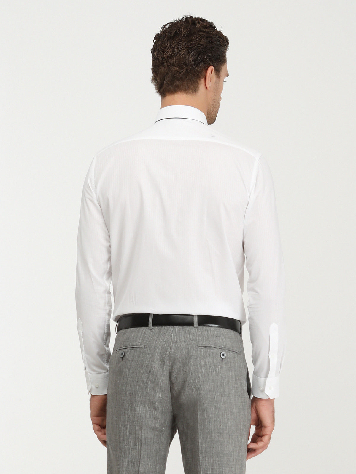 Beyaz Çizgili Regular Fit Uzun Dokuma Klasik %100 Pamuk Gömlek