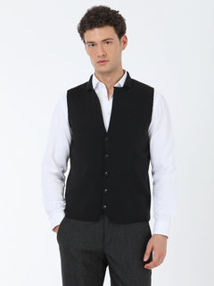 Siyah Regular Fit Casual Örme Triko Yelek