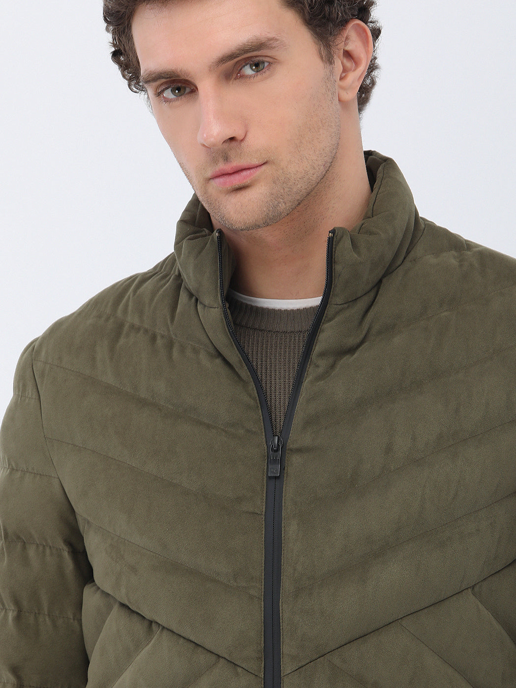 Açık Haki Regular Fit Dik Yaka Casual Dokuma Mont