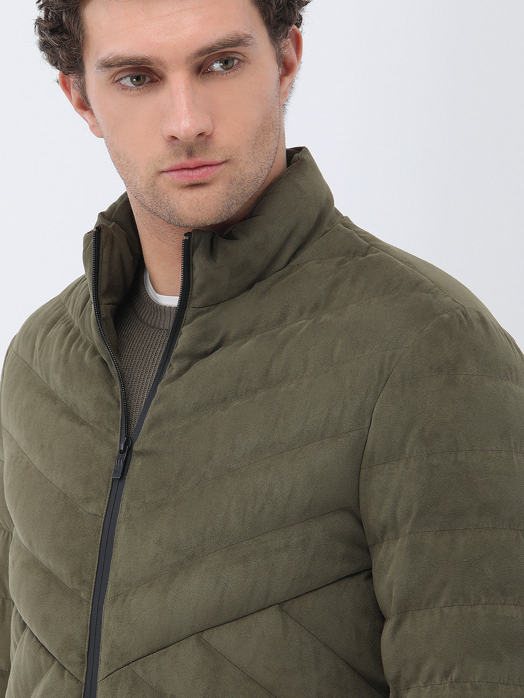 Açık Haki Regular Fit Dik Yaka Casual Dokuma Mont