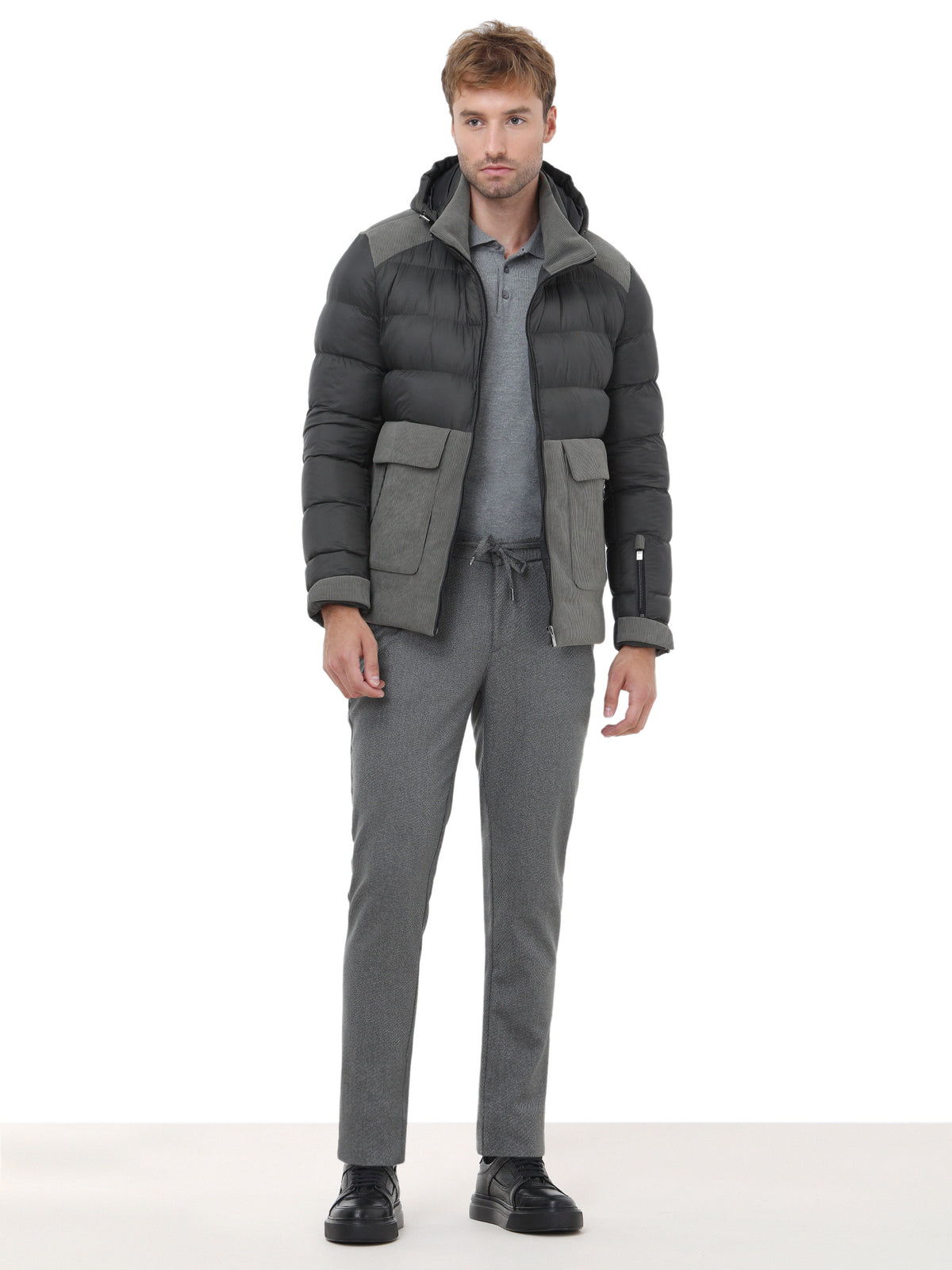 Haki Regular Fit Kapüşonlu Casual Dokuma Mont