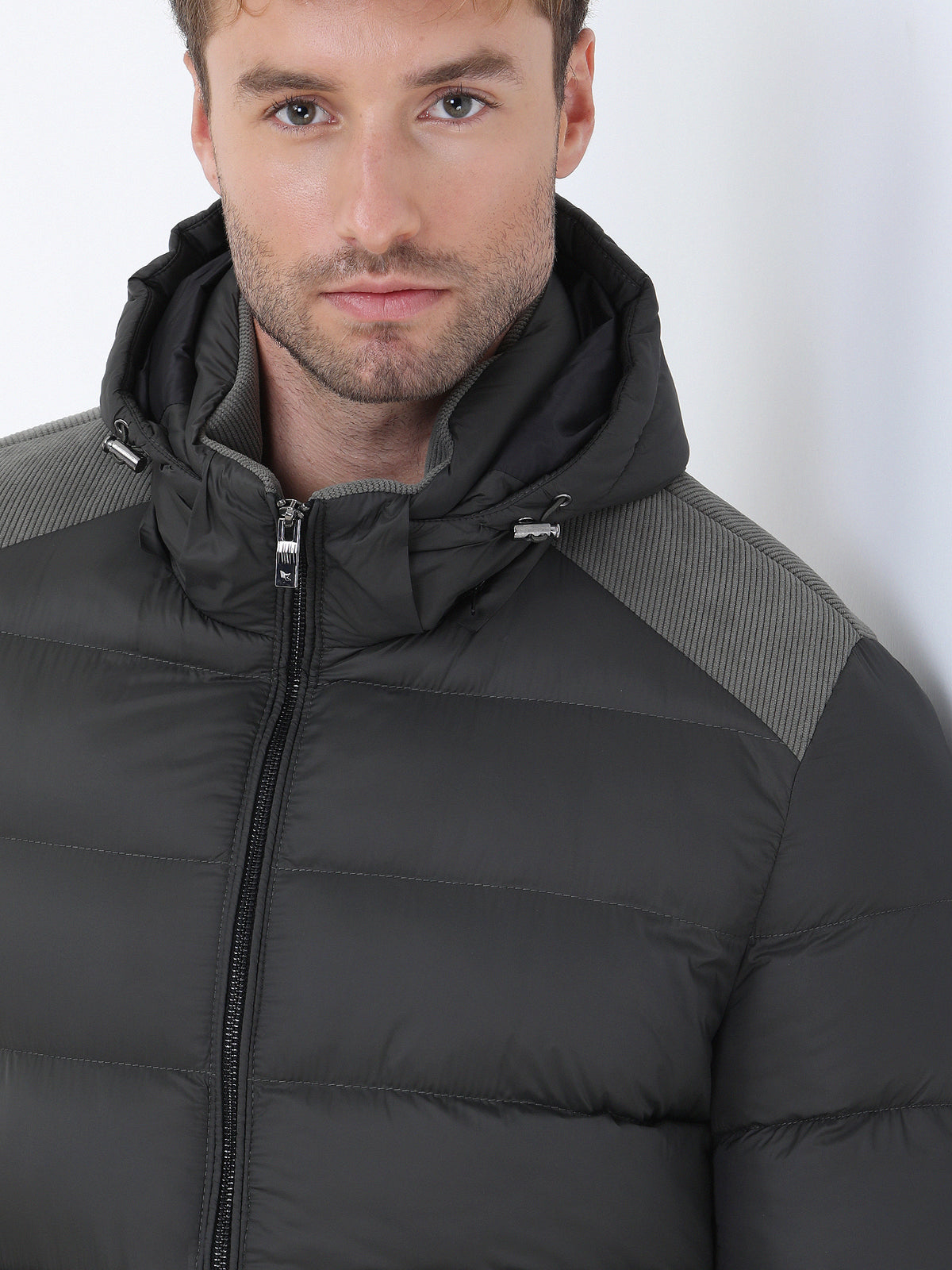 Haki Regular Fit Kapüşonlu Casual Dokuma Mont