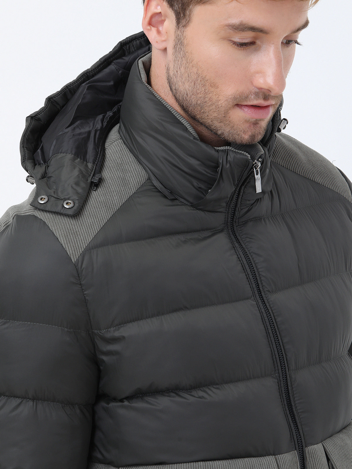 Haki Regular Fit Kapüşonlu Casual Dokuma Mont