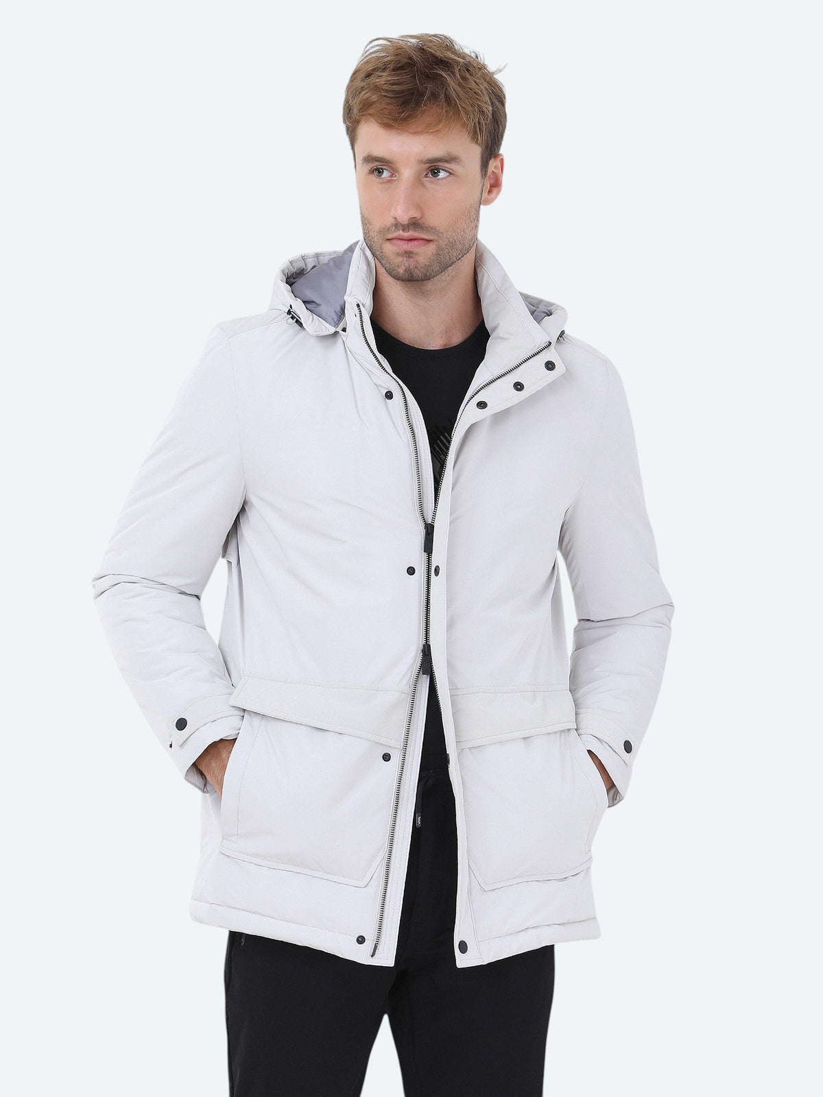 Taş Regular Fit Kapüşonlu Casual Dokuma Kaban