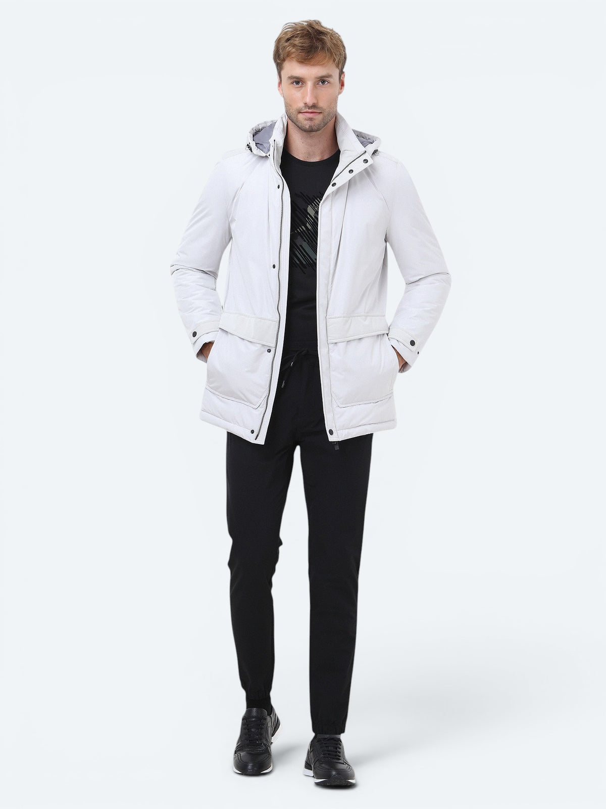 Taş Regular Fit Kapüşonlu Casual Dokuma Kaban