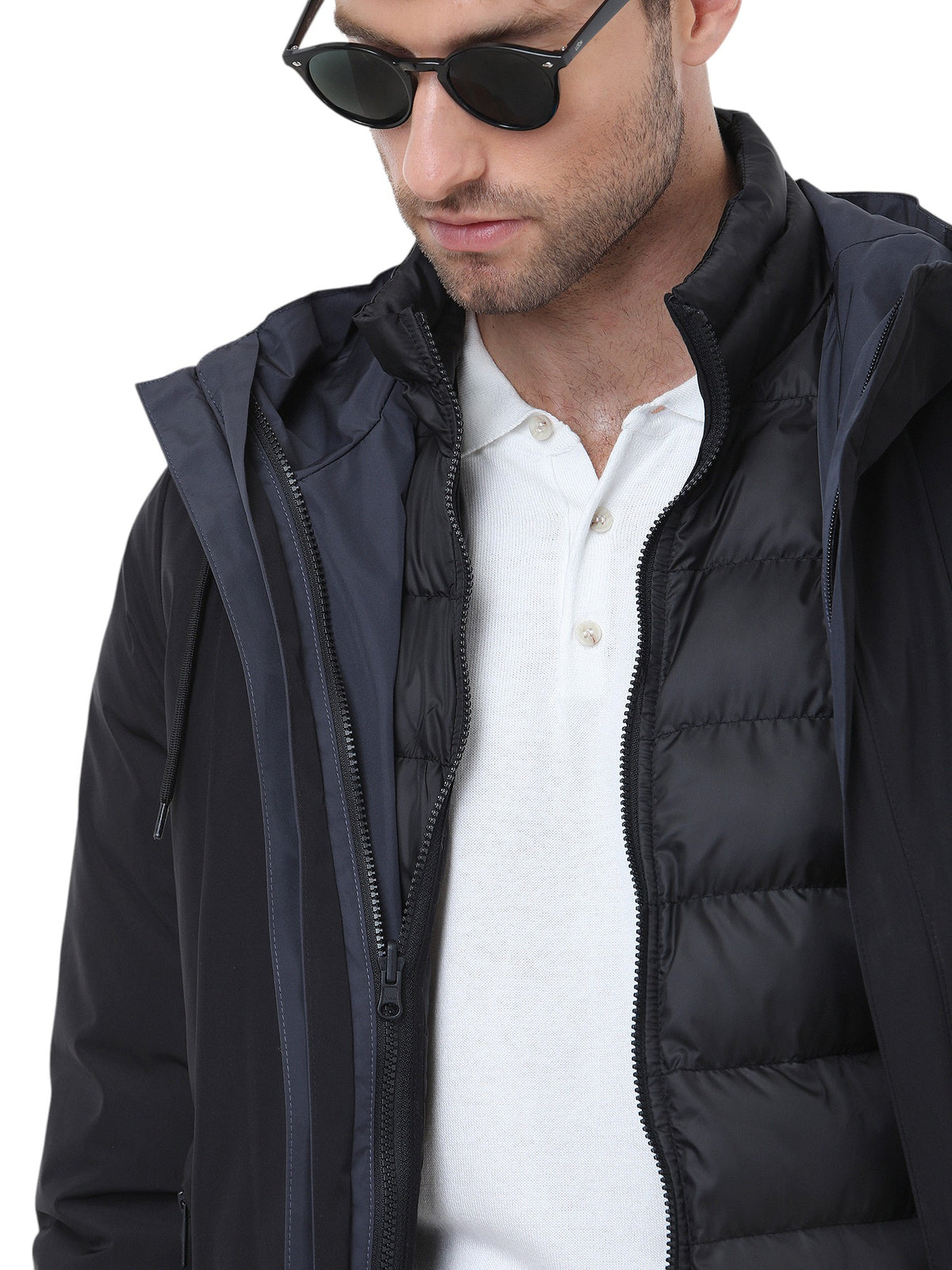 Siyah Regular Fit Kapüşonlu Casual Dokuma Pardösü