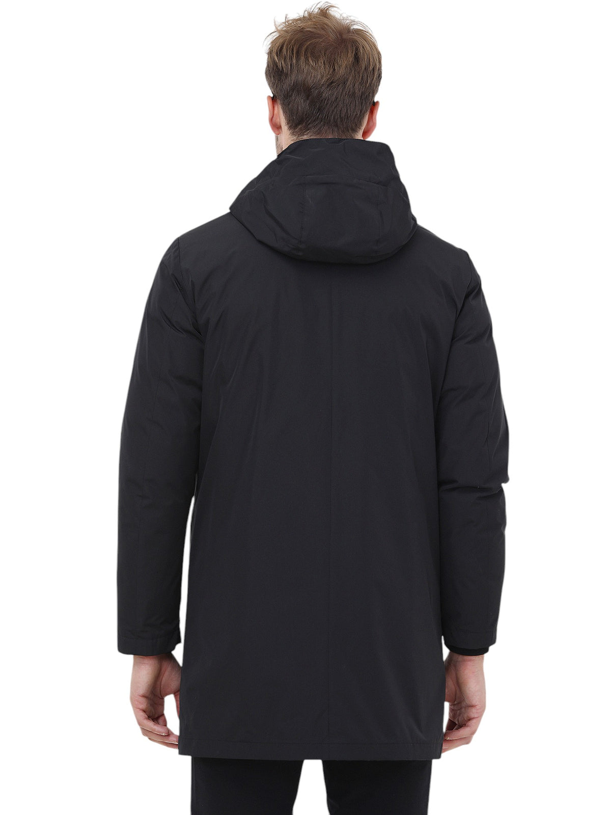 Siyah Regular Fit Kapüşonlu Casual Dokuma Pardösü