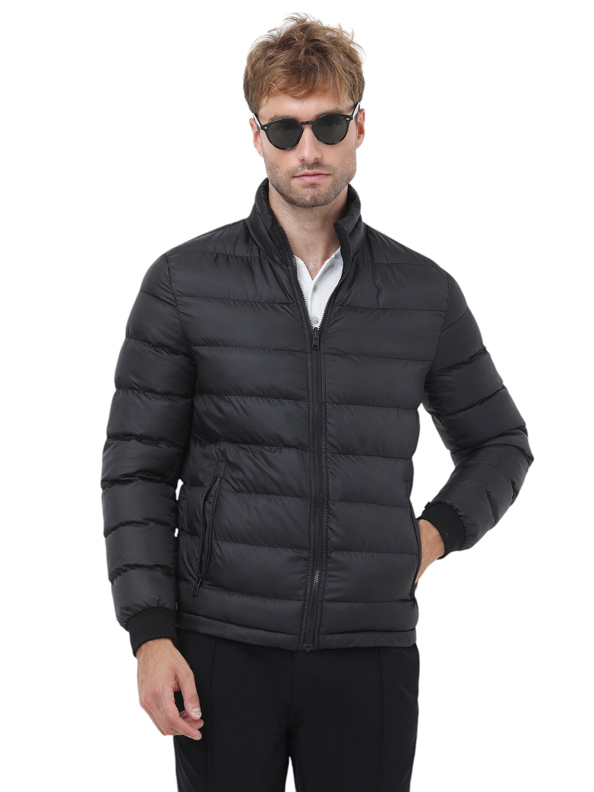 Siyah Regular Fit Kapüşonlu Casual Dokuma Pardösü