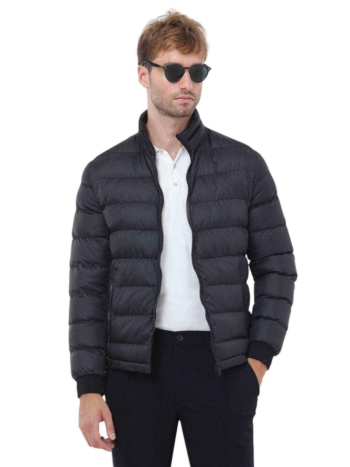 Siyah Regular Fit Kapüşonlu Casual Dokuma Pardösü
