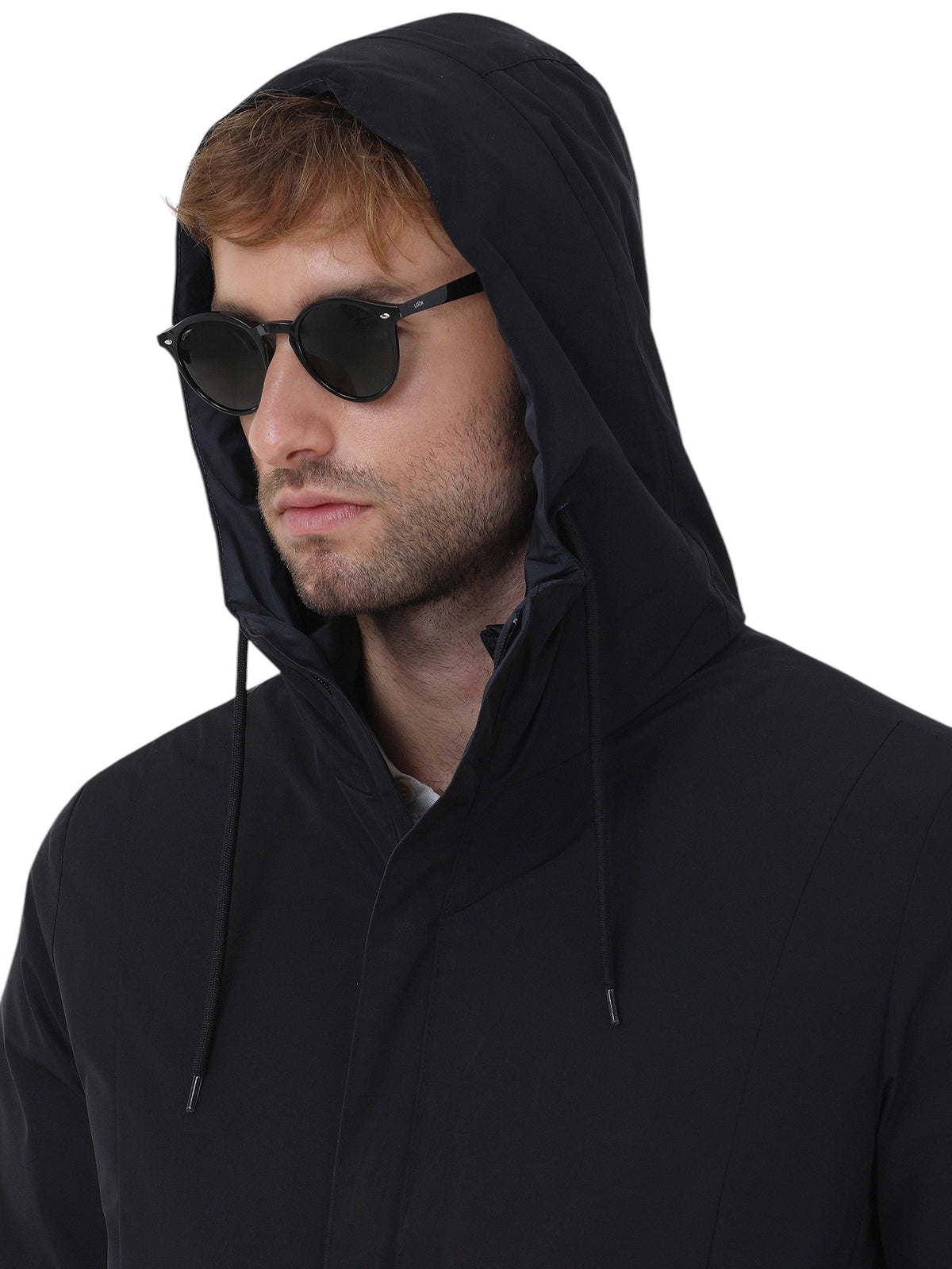 Siyah Regular Fit Kapüşonlu Casual Dokuma Pardösü