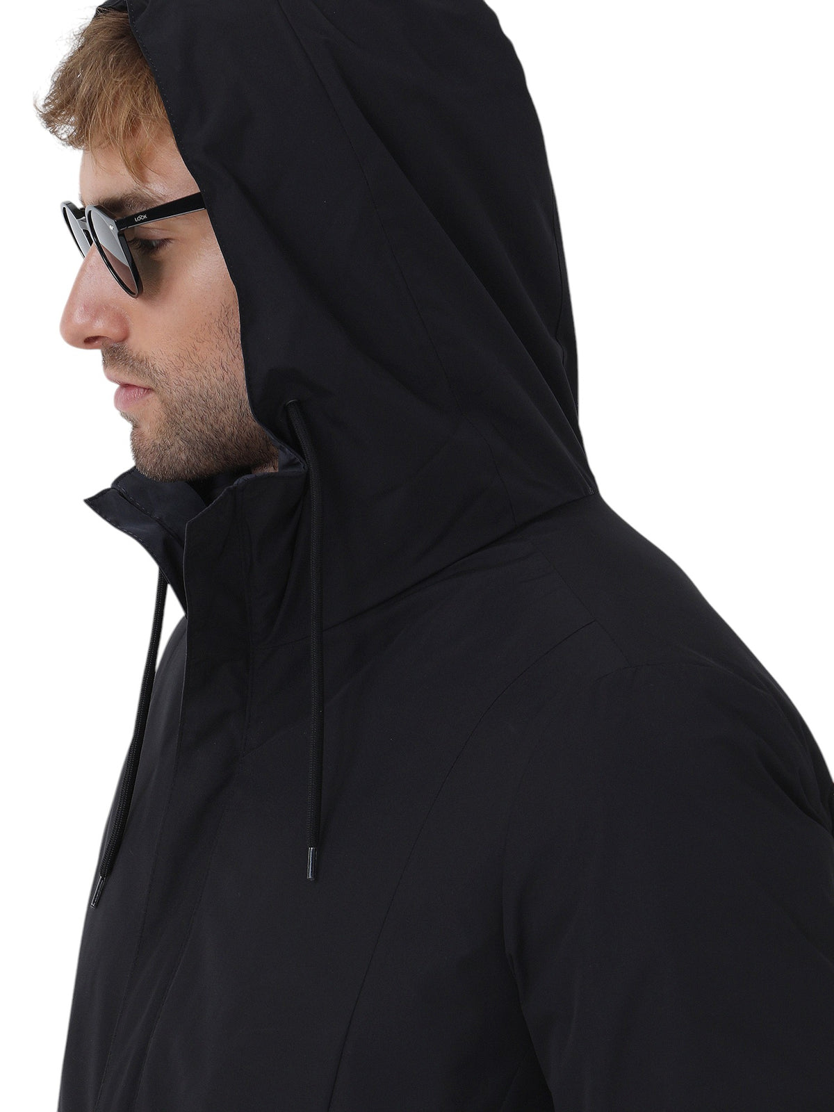 Siyah Regular Fit Kapüşonlu Casual Dokuma Pardösü
