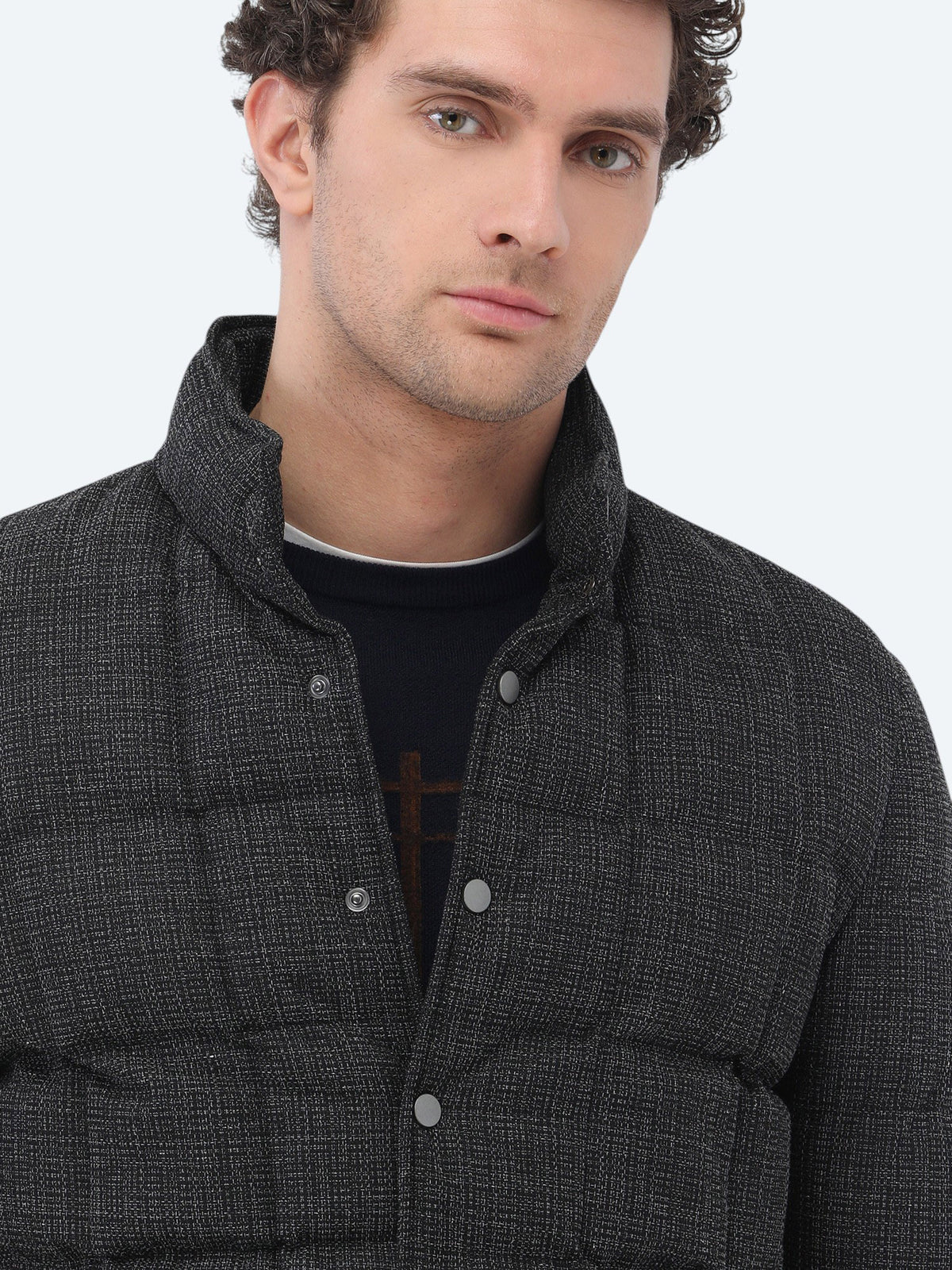 Antrasit Regular Fit Dik Yaka Casual Dokuma Mont