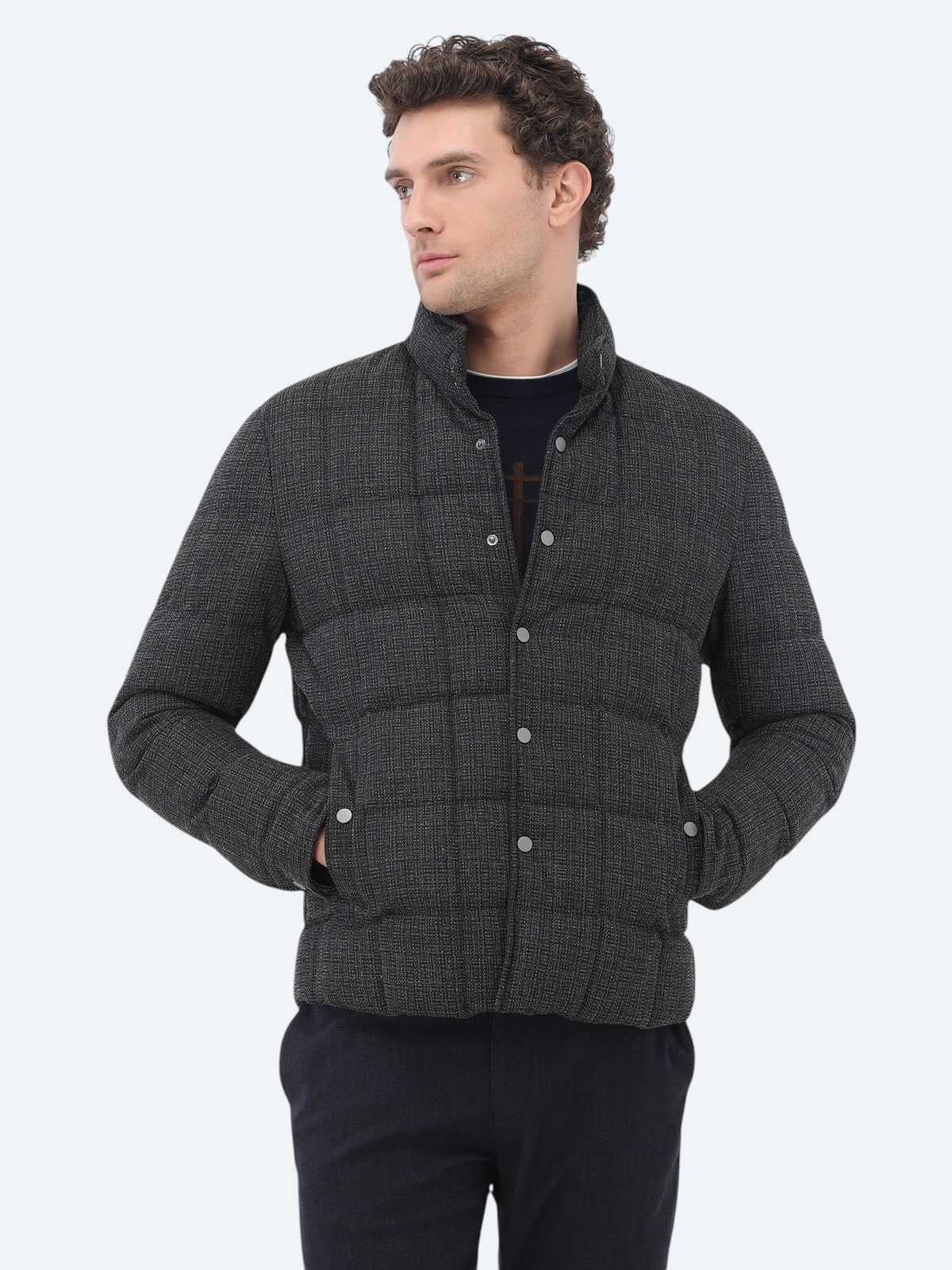 Antrasit Regular Fit Dik Yaka Casual Dokuma Mont