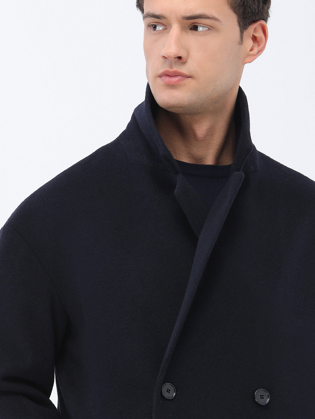 Lacivert Regular Fit Kruvaze Yaka Casual Örme Palto