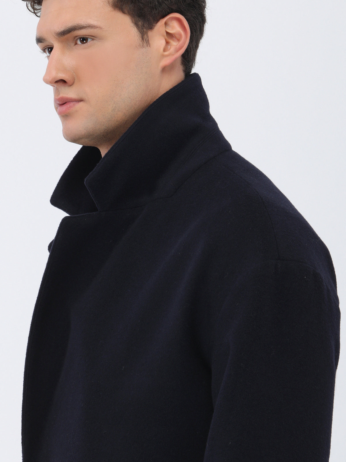 Lacivert Regular Fit Kruvaze Yaka Casual Örme Palto